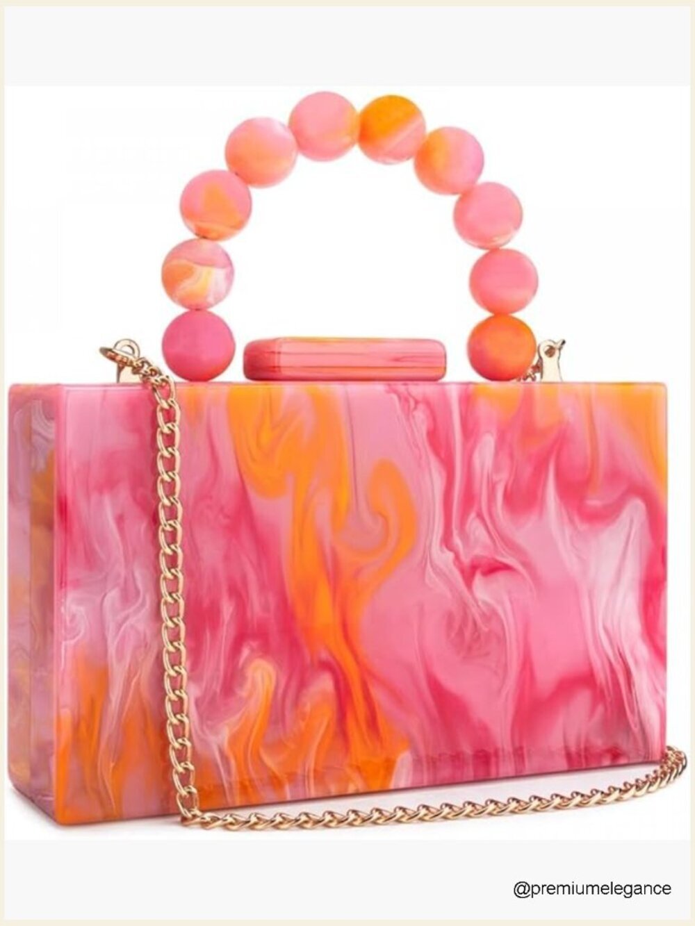 Acrylic Clutch Purse with Marbling Beads Chain Crossbody Bag for Evening